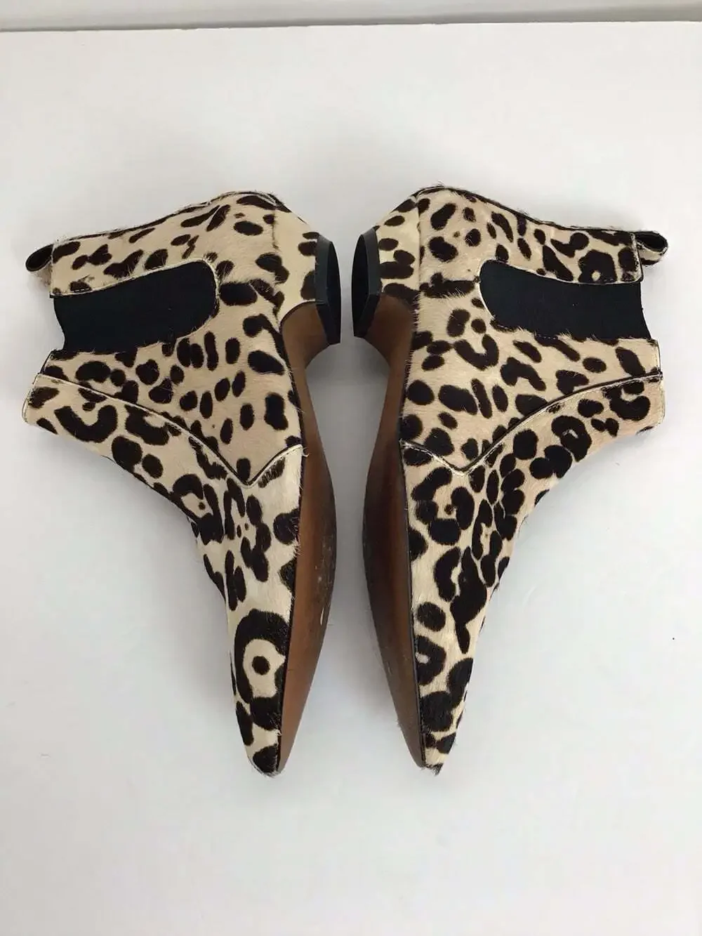 Linea Paolo Leopard Print Calf Hair Pointed Toe Chelsea Ankle Boots Womens 7M